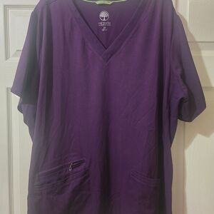 Healing Hands Purple Scrub Top with Green Trim